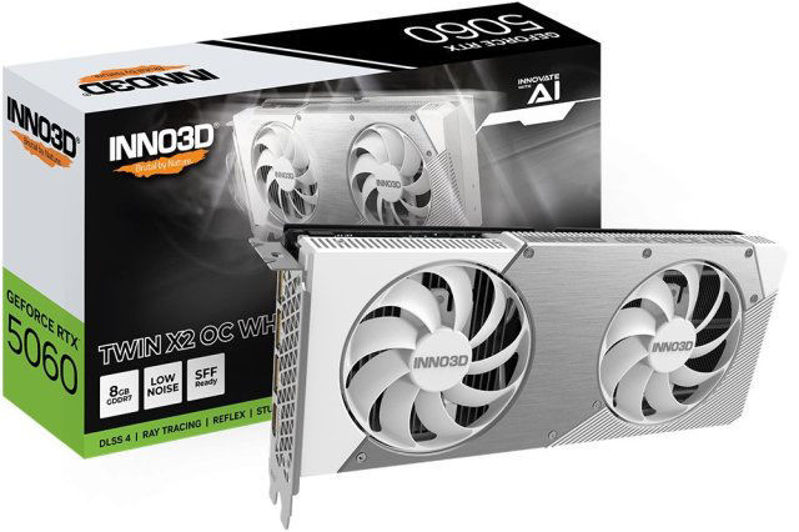 Slika - Inno3D GeForce RTX 5060 Twin X2 OC 8GB GDDR7, 128-bit, 1x HDMI / 3x DP, bela (N50602-08D7X-195070W) grafična kartica