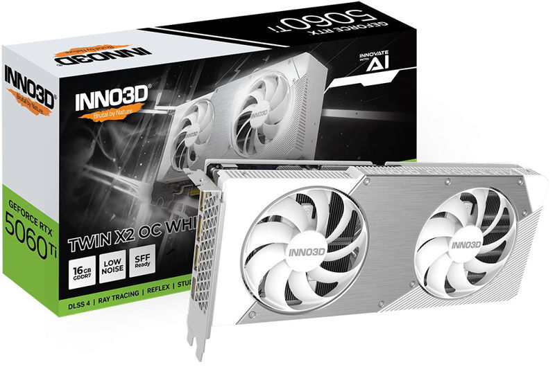 Slika - Inno3D GeForce RTX 5060 Ti Twin X2 OC 16GB GDDR7, 128-bit, 1x HDMI / 3x DP, bela (N506T2-16D7X-191073W) grafična kartica