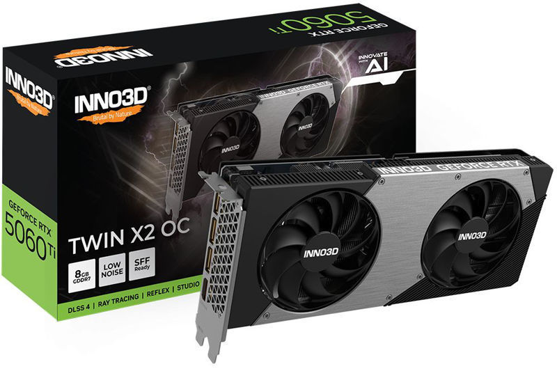 Slika - Inno3D GeForce RTX 5060 Ti Twin X2 OC 8GB GDDR7, 128-bit, 1x HDMI / 3x DP (N506T2-08D7X-193075N) grafična kartica
