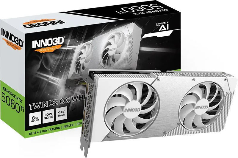 Slika - Inno3D GeForce RTX 5060 Ti Twin X2 OC 8GB GDDR7, 128-bit, 1x HDMI / 3x DP, bela (N506T2-08D7X-193075W) grafična kartica