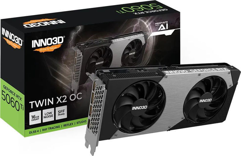 Slika - Inno3D GeForce RTX 5060 Ti Twin X2 OC 16GB GDDR7, 128-bit, 1x HDMI / 3x DP (N506T2-16D7X-191073N) grafična kartica