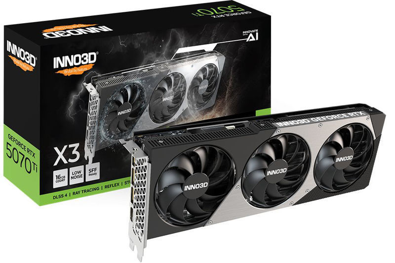 Slika - Inno3D GeForce RTX 5070 Ti X3 16GB GDDR7, 256-bit, 1x HDMI / 3x DP (N507T3-16D7-176068N) grafična kartica