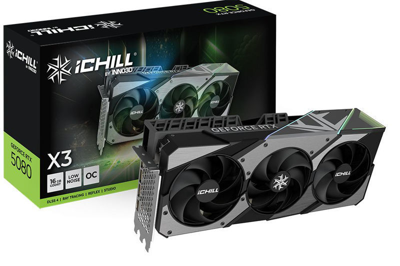 Slika - Inno3D GeForce RTX 5080 iChill X3 V2 16GB GDDR7, 256-bit, 1x HDMI / 3x DP (C50803-16D7X-176069R) grafična kartica