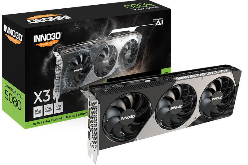 Slika - Inno3D GeForce RTX 5080 X3 16GB GDDR7, 256-bit, 1x HDMI / 3x DP (N50803-16D7-176068N) grafična kartica