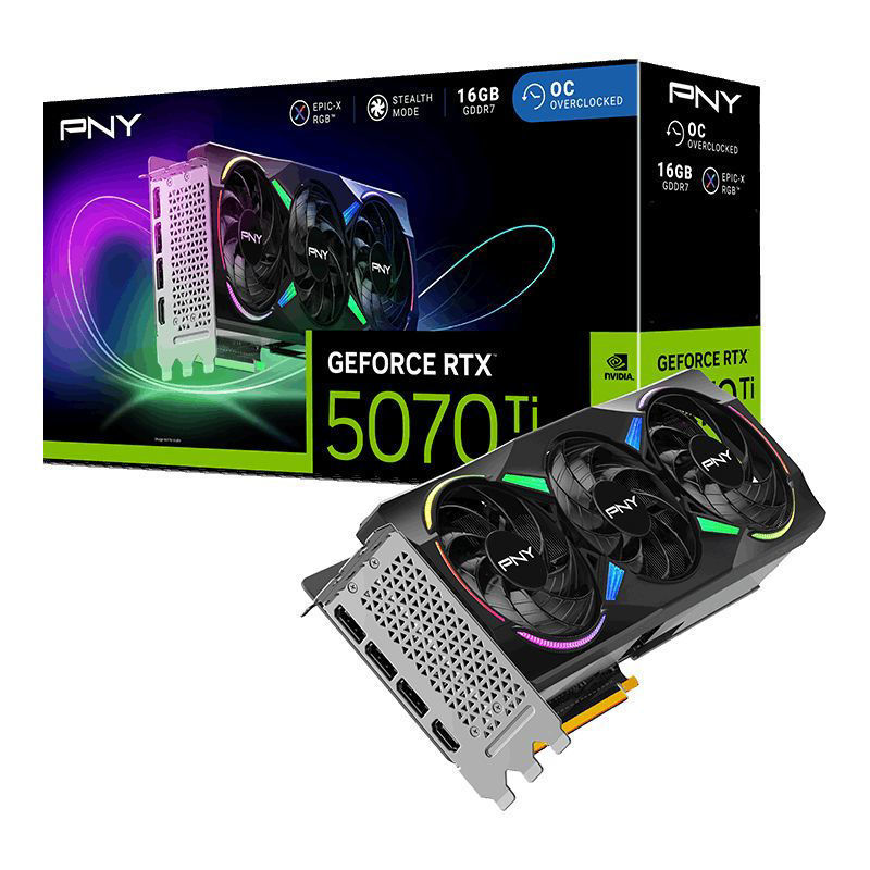 Slika - PNY GeForce RTX 5070 Ti ARGB EPIC-X 16GB GDDR7, 256-bit, 1x HDMI / 3x DP, RGB (VCG5070T16TFXXPB1-O) grafična kartica