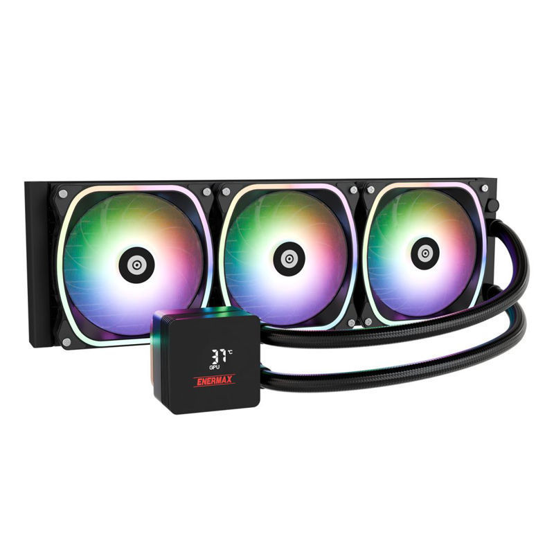 Slika - Enermax Aquafusion II 360 RGB CPU Cooler Procesorjski vodni hladilnik (AIO vodno hlajenje, 3x 120 mm Squa RGB, z digitalnim zaslonom) (ELC-AQFS360-SQA)