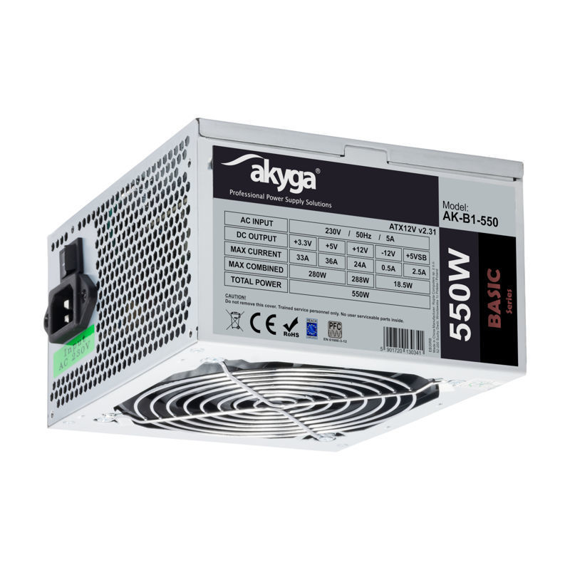 Slika - Akyga 550W ATX AK-B1-550 računalniški napajalnik (550W, vent. 120mm, Pasivni) AK-B1-550