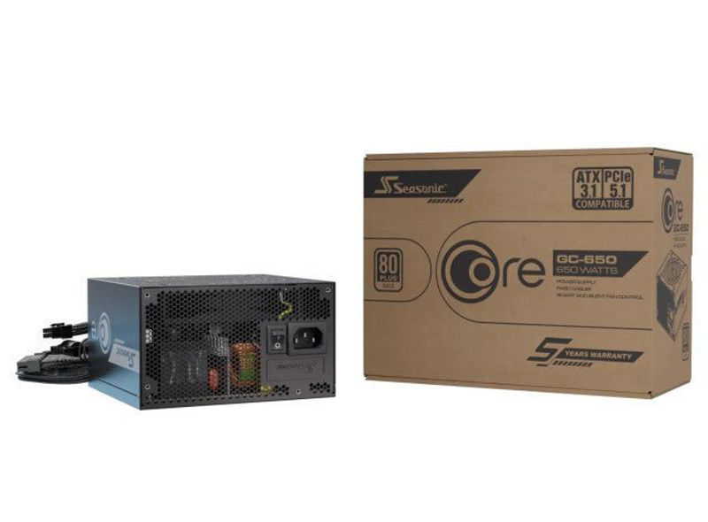 Slika - Seasonic 650W 80+ Gold Core GC ATX 3.1 računalniški napajalnik (650W, vent. 120mm, Aktivni, 80+ Gold) SRP-CGC651-A5A32SF