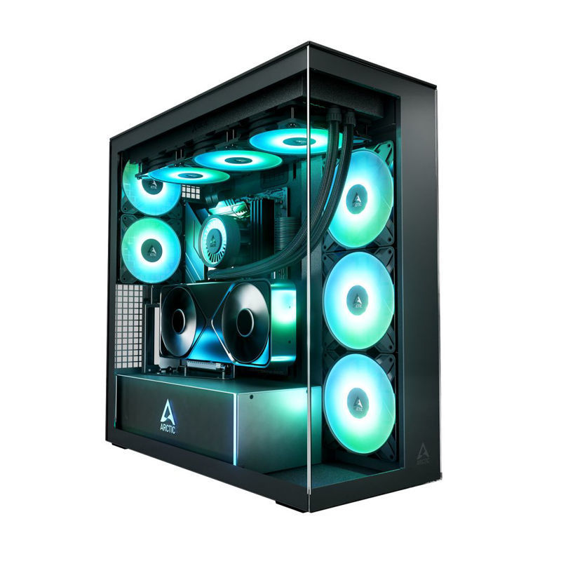 Slika - Arctic Xtender VG Clear Tempered Glass Black (ACPCC00024A, E-ATX črno, 2xUSB3.2, 1xUSB Type-C, RGB, stransko steklo) računalniško ohišje